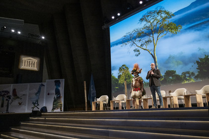 France, Paris, UNESCO Headquarters, conference at Earth University on November 25, 2022, Papuan Chief Mundiya Kepanga