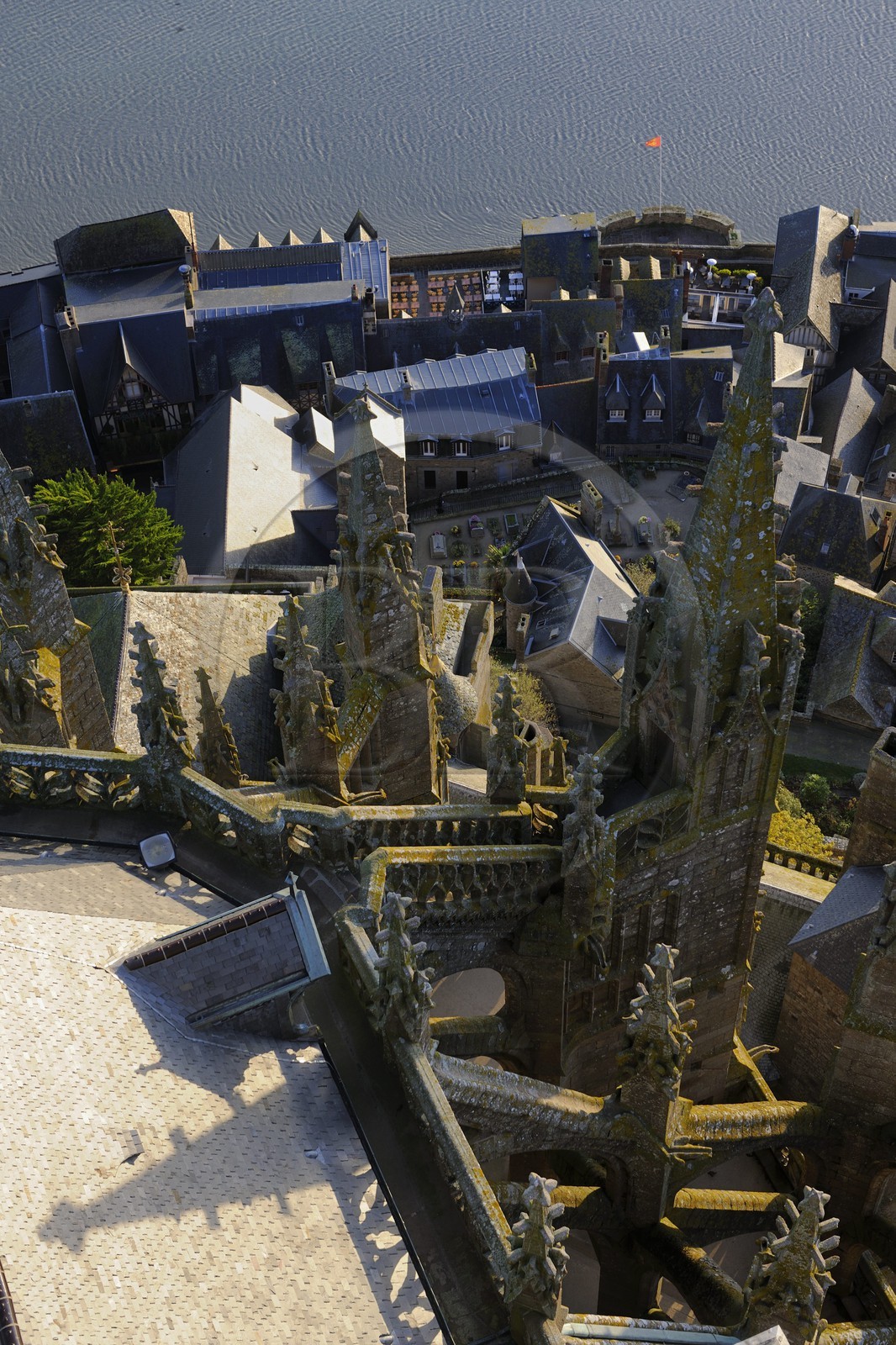 France, Manche, Mont Saint Michel, listed as World Heritage by UNESCO, church stairs