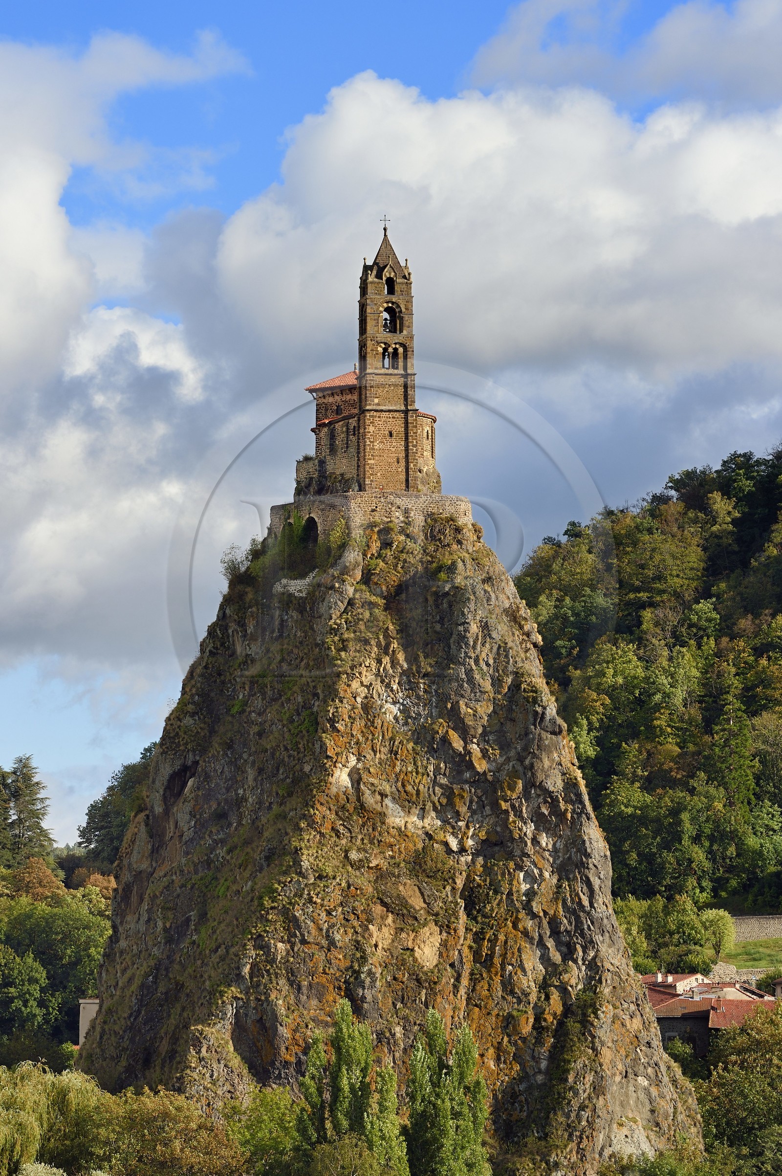 France, Haute Loire, Aiguilhe, a town bordering Puy-en-Velay, Routes of Santiago de Compostela in France listed as World heritage by UNESCO, the Saint-Michel d'Aiguilhe Chapel perched on a volcanic peak