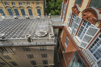 Italy, Liguria, Genoa, Rolli Palace listed as World Heritage by UNESCO in the Strada Nuova today via Garibaldi, the Palazzo Rosso or Brignole museum palace and the Palazzo Bianco in the background