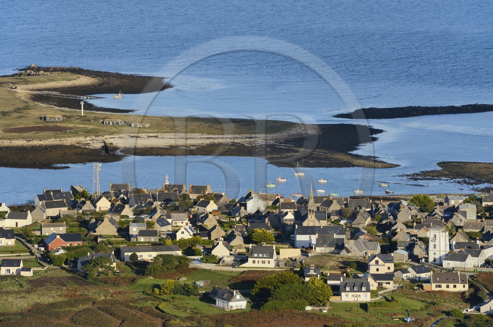 France, Finistere, the regional natural park of Armorica, Iroise sea, Molene island in the Molene archipelago (aerial view)