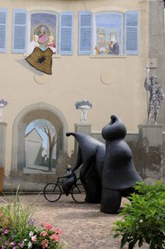 France, Haut Rhin, Mulhouse, painted wall with historical characters, cour des chenes and artwork by Toutin