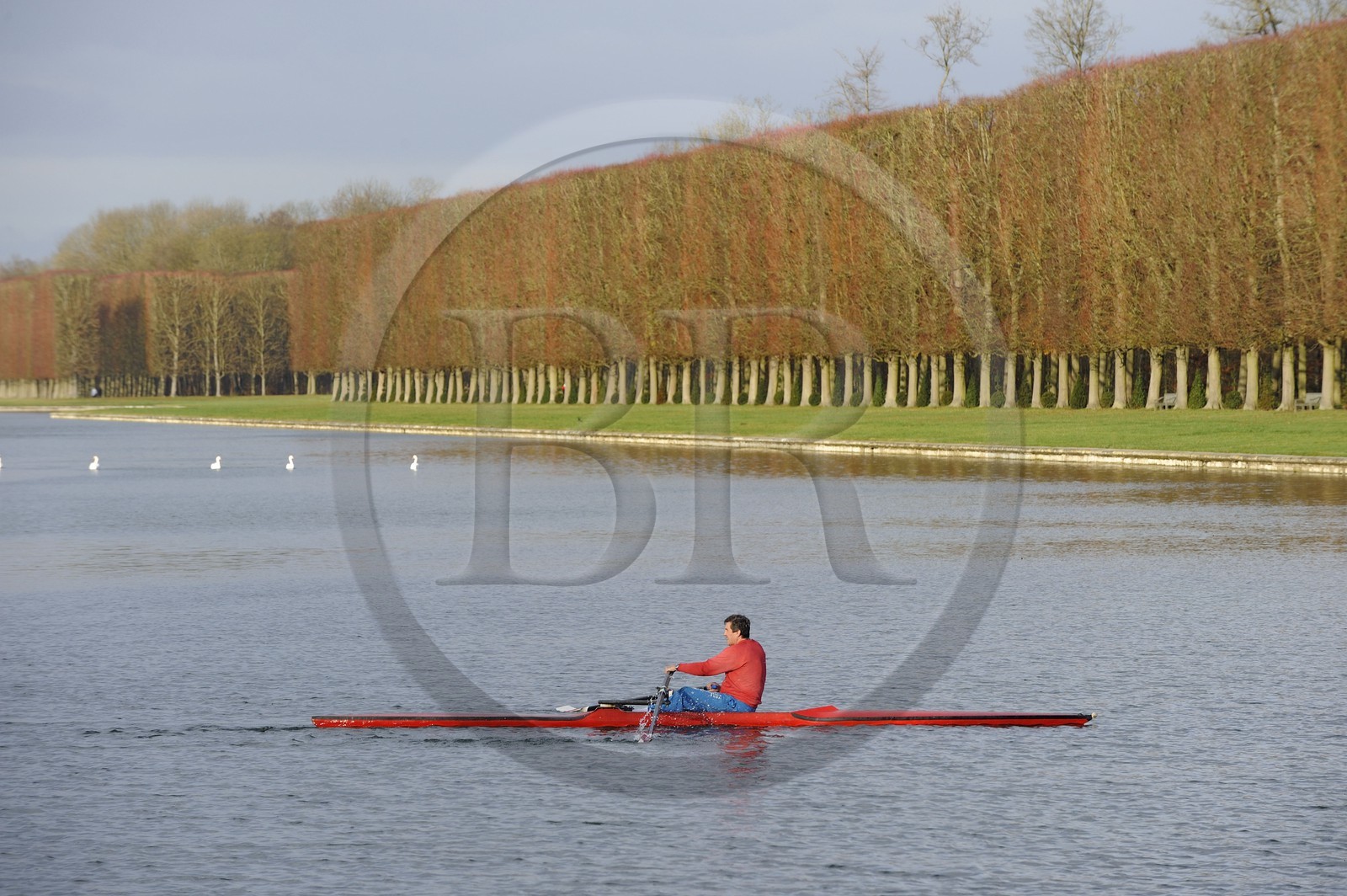 France, Yvelines, parc du Chateau de Versailles, listed as World Heritage by UNESCO, small boats on the Grand Canal in Autumn