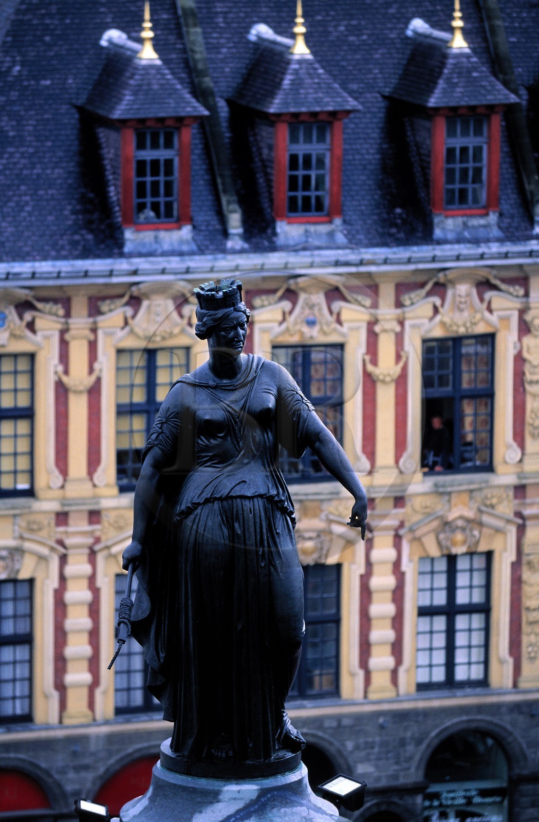 France, Nord, Lille, goddess on the Grand' Place (Charles de Gaulle) in front of the Old Stock Market