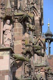 Germany, Baden-Wurttemberg, Freiburg im Breisgau, the cathedral (Munster), gargoyles including a very disrespectful one