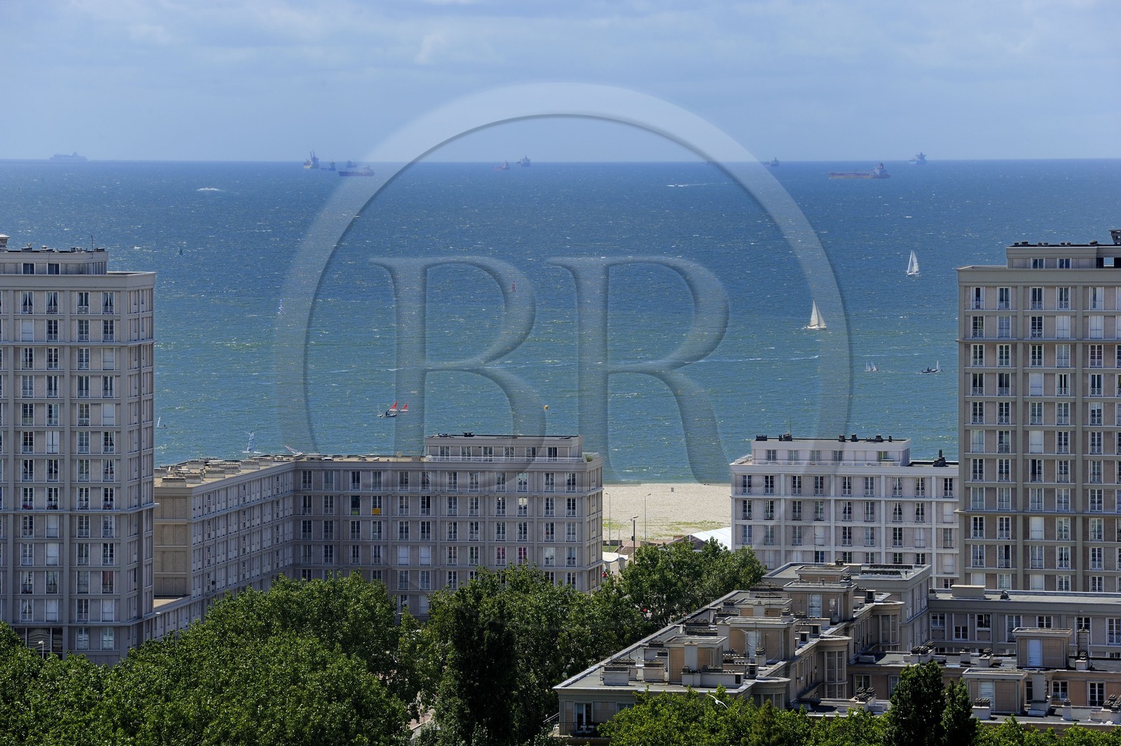 France, Seine Maritime, Le Havre, Downtown rebuilt by Auguste Perret listed as World Heritage by UNESCO, Perret buildings of Porte Océane (Ocean Gate) at the end of the Avenue Foch