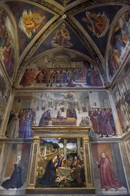 Italie, Toscane, Florence, centre historique classé Patrimoine Mondial de l'UNESCO, basilique Santa Trinita (Basilica di Santa Trinita), chapelle Sassetti, fresques de Domenico Ghirlandaio, Adoration des Bergers de 1495