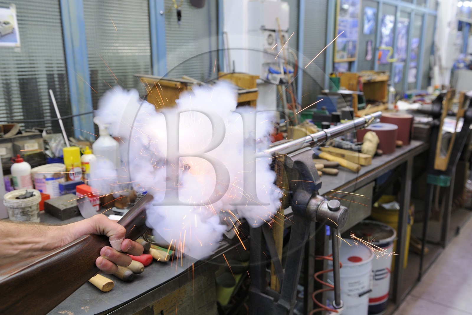 Italy, Lombardy, province of Brescia, Gardone Val Trompia, Davide Pedersoli & C manufacturer specialized in the production of historical muzzleloading guns, test of a rifle