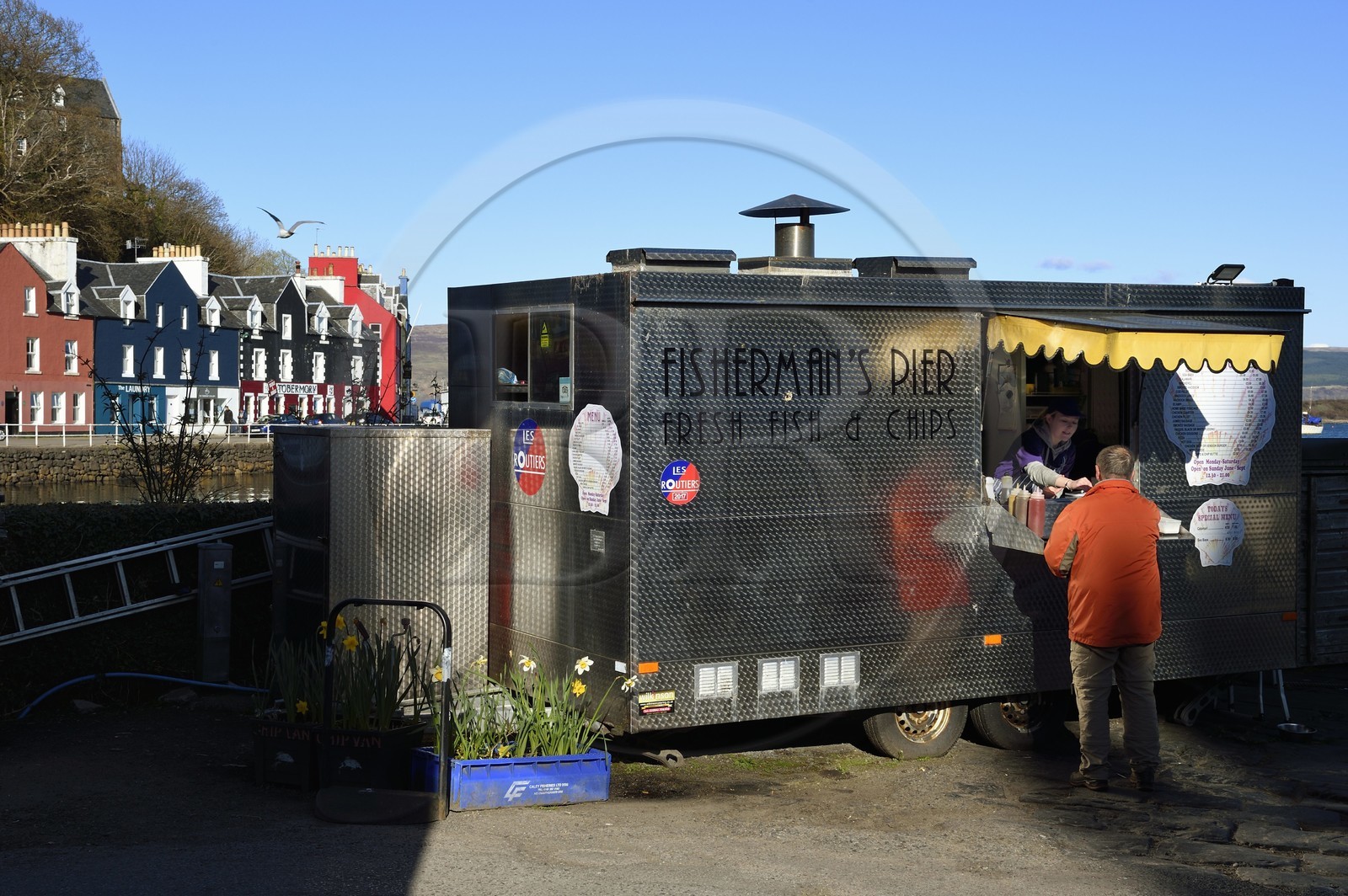 Royaume-Uni, Ecosse, Highland, Hébrides intérieures, Ile de Mull, la ville principale Tobermory, Fish and chips sur le port