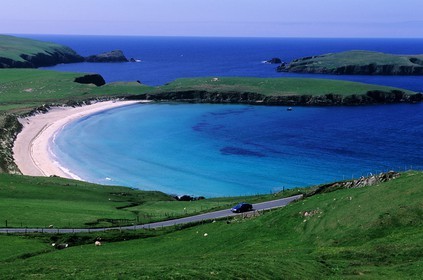 Royaume-Uni, Ecosse, les Shetland, Sud du Mainland, côte ouest, plage de sable blanc