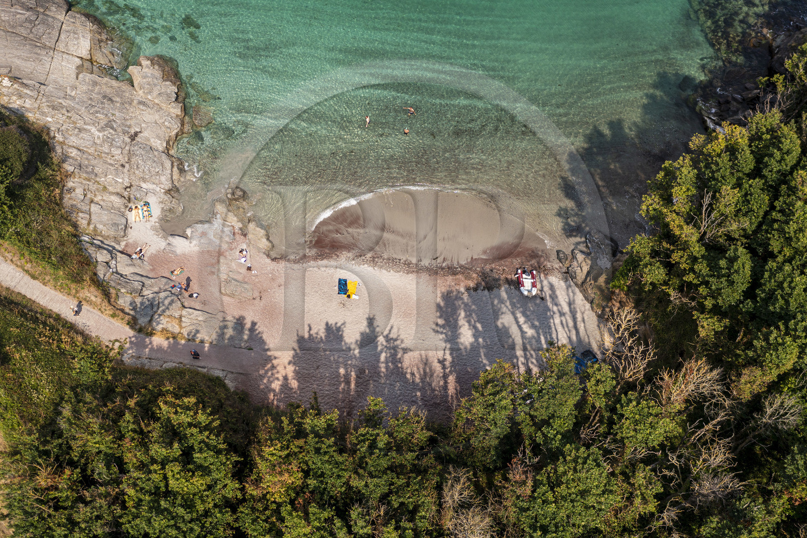 France, Morbihan, Groix Island, Red Sands beach (aerial view)