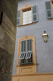 France, Alpes-Maritimes, Bevera Valley, Sospel, post-baroque decor of facades of buildings in the carriera Longua now rue de la Republique