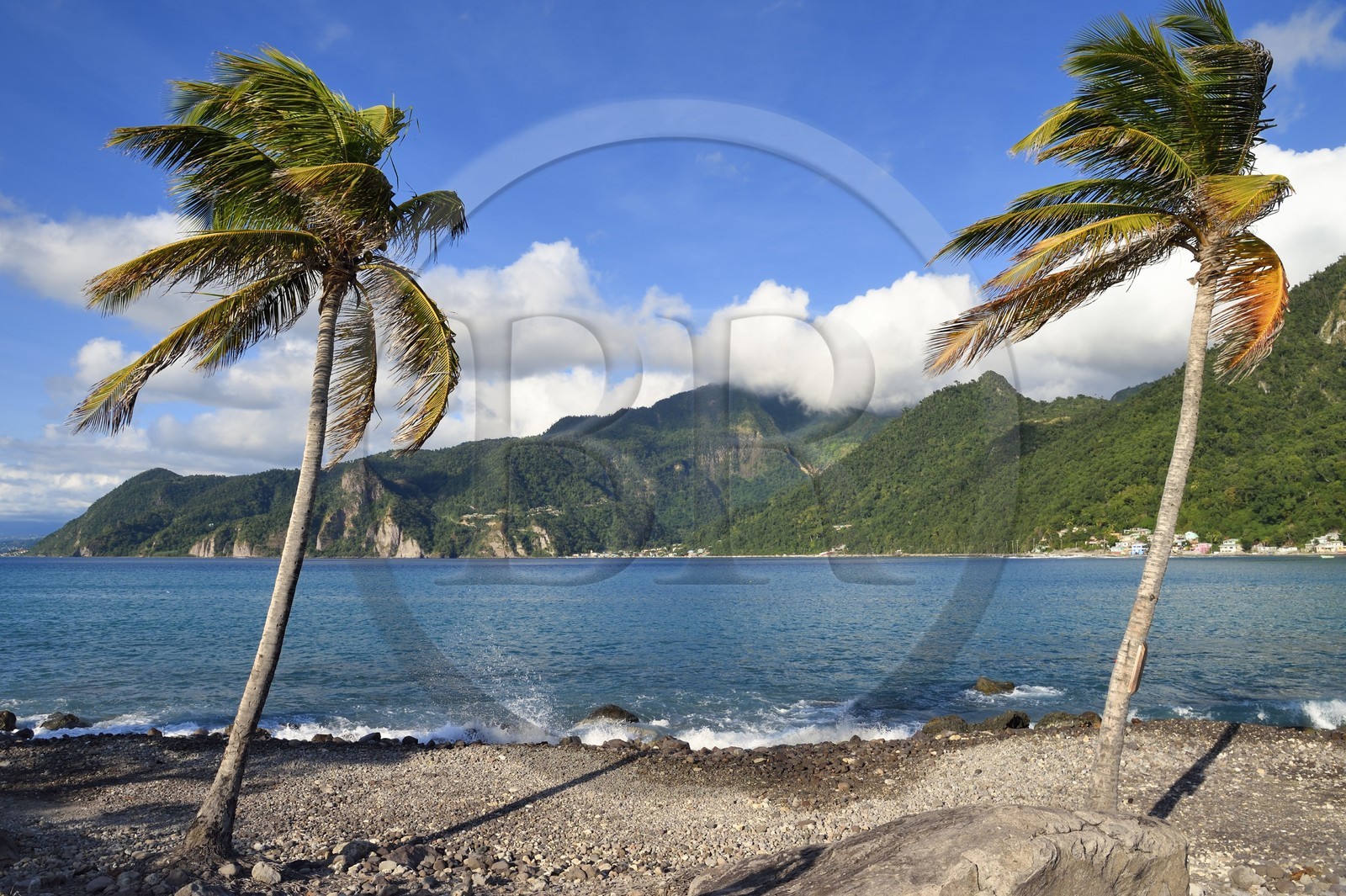 Caribbean, Dominica Island, Soufriere Bay seen from the Cachacrou Peninsula at Scotts Head