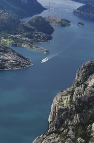 Norway, Rogaland, the Lysefjord, fjord of Lysebotn (aerial view)