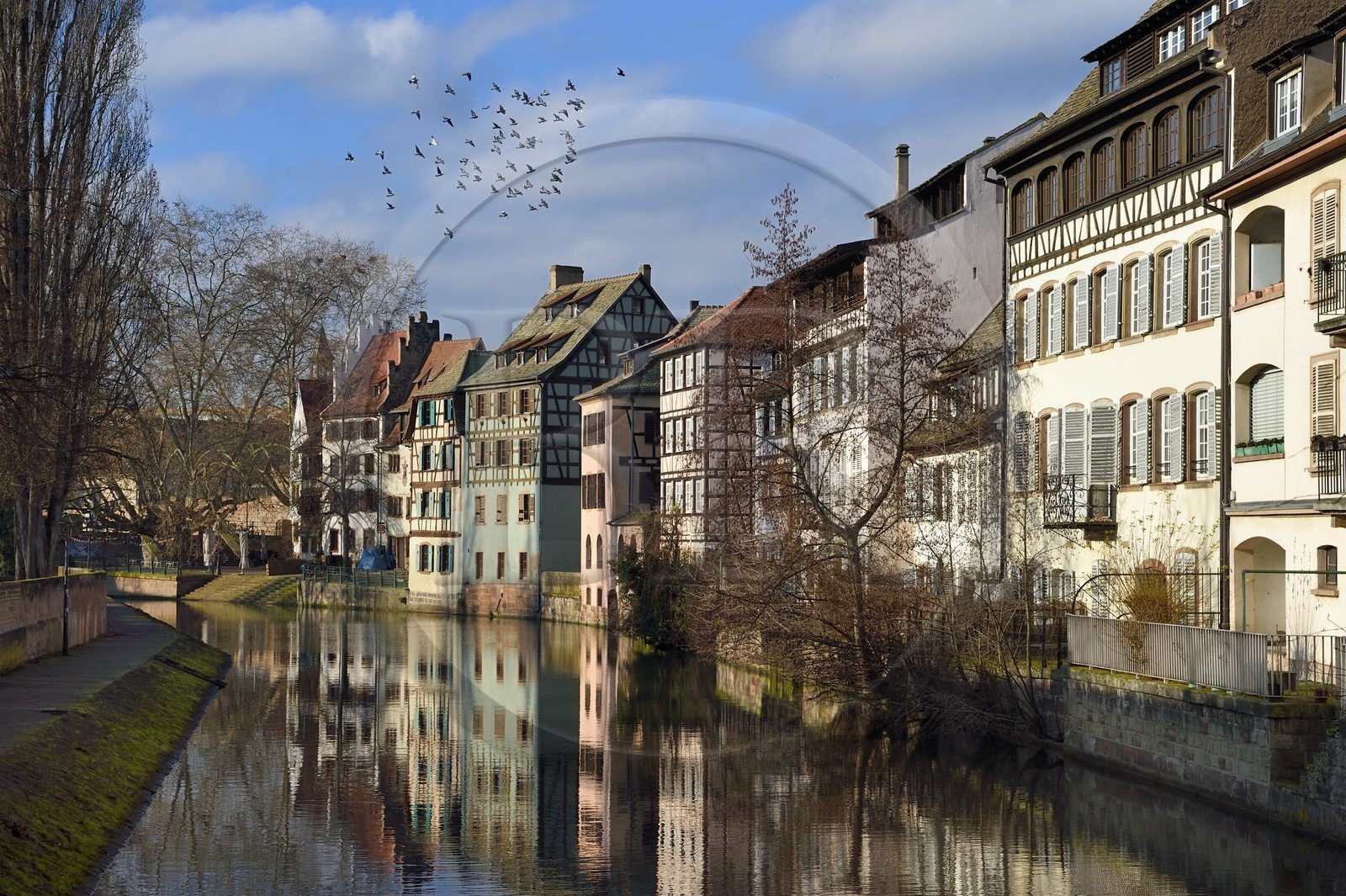 France, Bas-Rhin (67), Strasbourg, vieille ville classée au Patrimoine Mondial de l'UNESCO, quartier de la Petite France, quai de la Petite France le long d'un des bras de la rivière l'Ill