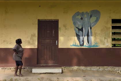 Gabon, Ogooue-Maritime Province, Omboue region, Fernan Vaz (Nkomi) Lagoon, St. Anne's mission church which was built in the workshops of Gustave Eiffel, classroom