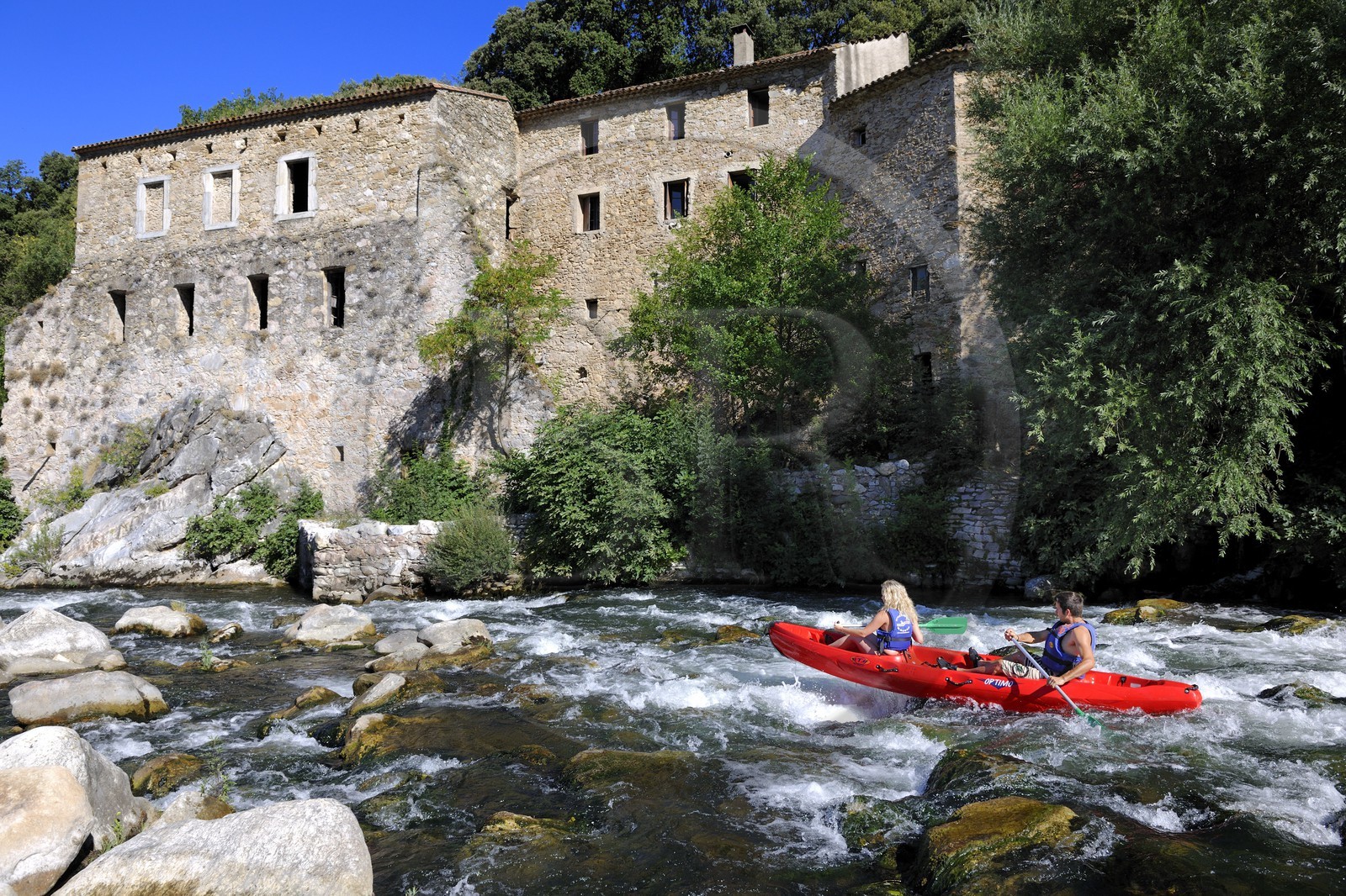 France, Herault, Orb valley, kayaking the river Orb at the moulin de Travassac next to Mons la Trivalle
