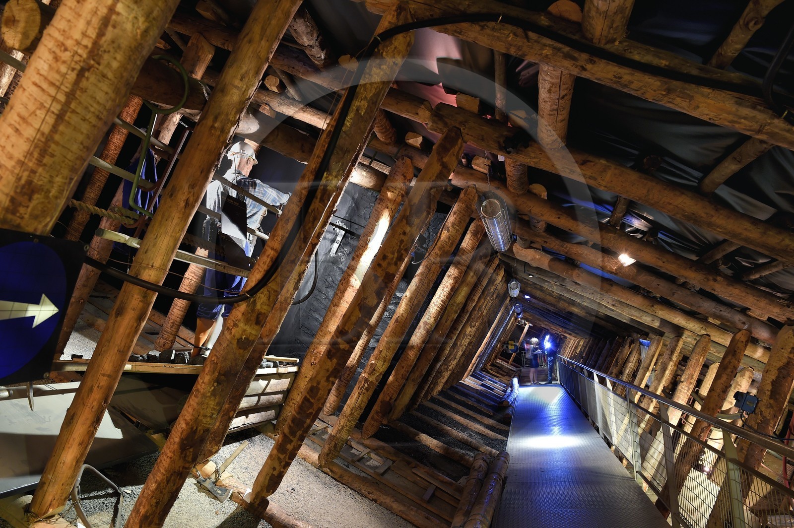 France, Moselle (57), Petite-Rosselle, le musée du carreau Wendel, reconstitution du fond de la mine, taille d'une veine de charbon sur un chantiers d’exploitation en semi-dressants (inclinaison entre 30° et 45°)