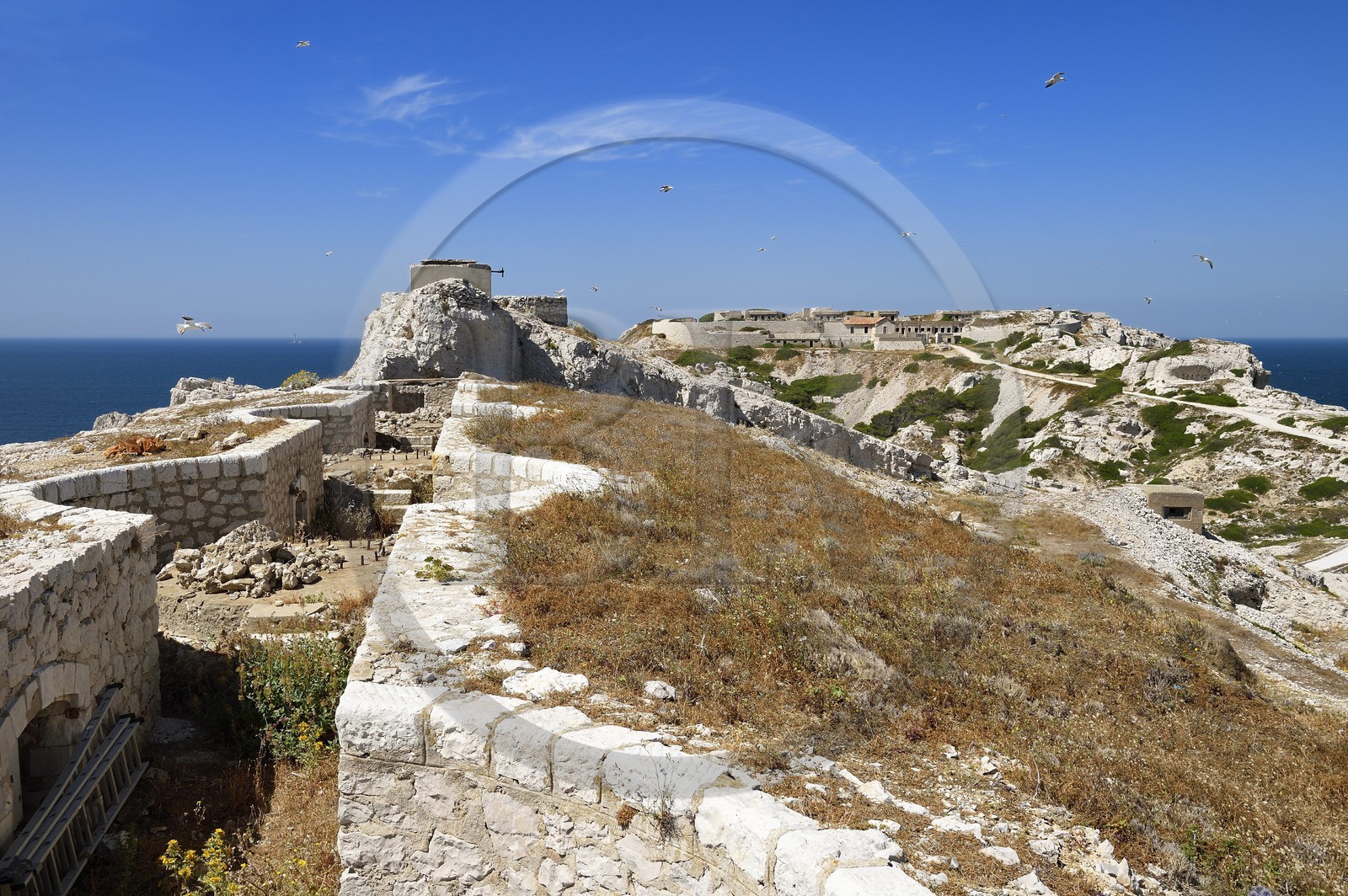 France, Bouches-du-Rhône (13), Marseille, Parc National des Calanques, Archipel des Iles du Frioul, Ile de Pomègues, batterie française du sémaphore (1880-1883)