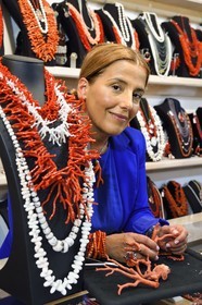 Croatia, Dalmatia, Korcula Island, Korcula Town, red coral (corallium rubrum) Shop, Irena Kastela third-generation jewelry designer