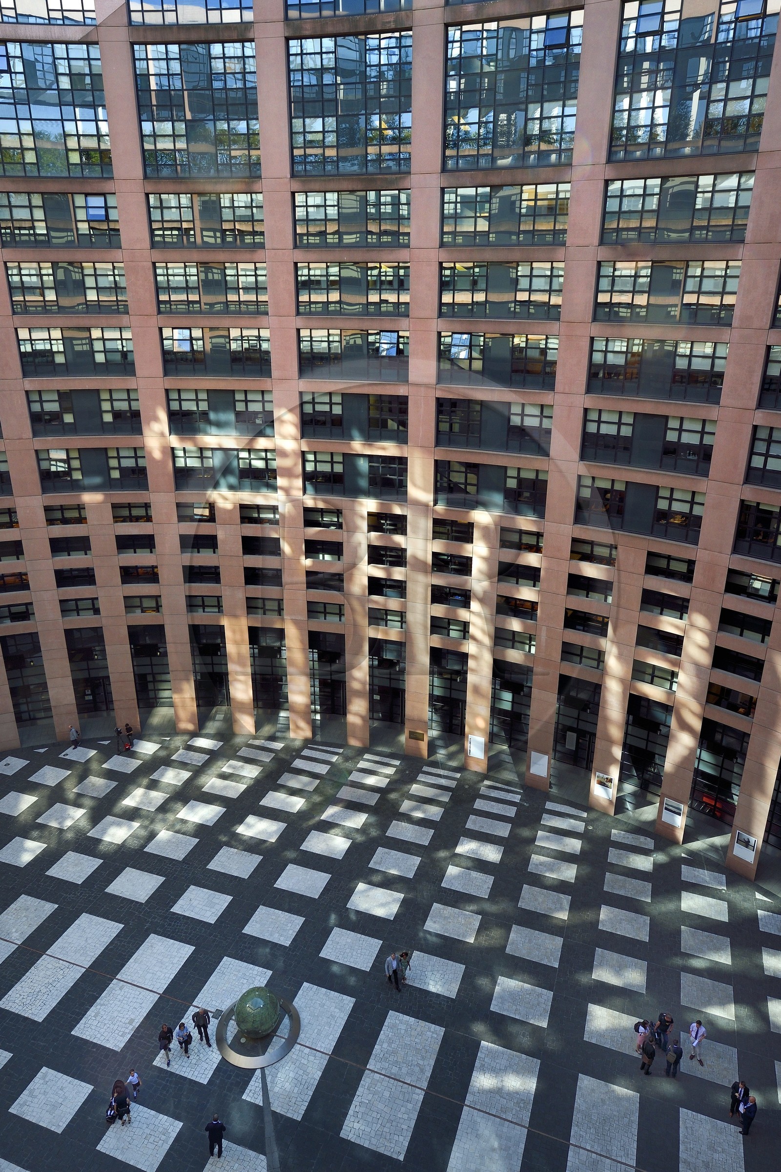 France, Bas Rhin, Strasbourg, European district, the European Parliament, Louise Weiss building, the agora is a monumental place located inside a recessed tower