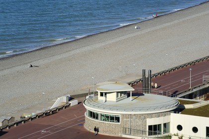 France, Seine-Maritime, Dieppe, the Rotonde (Rotunda) on the seafront promenade along the boulevard de Verdun and the large pebble beach