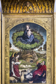 France, Bouches-du-Rhône (13), Aix en Provence, Cathedrale Saint Sauveur (XIIe au XVIe siecle), triptyque du Buisson Ardent peint par Nicolas Froment entre 1475 et 1476, commande du Roi René (détail)