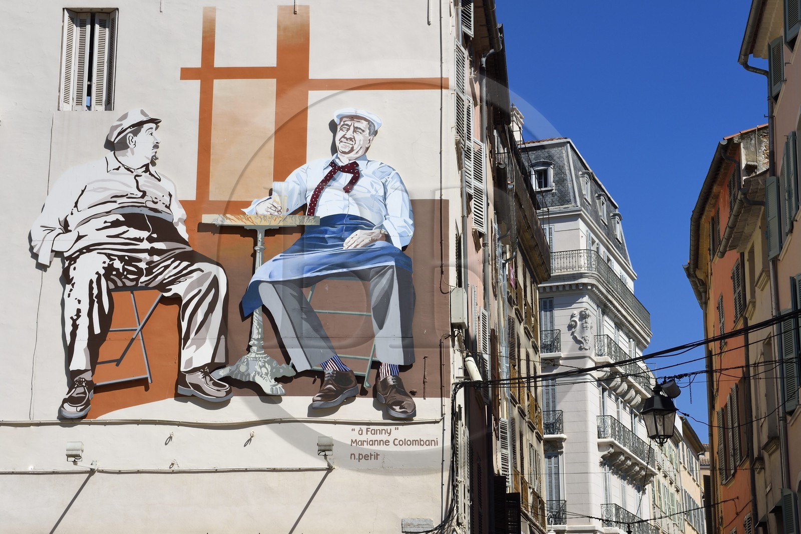 France, Var (83), Toulon, place Victor Hugo, peinture murale de la Partie de cartes de Marcel Pagnol