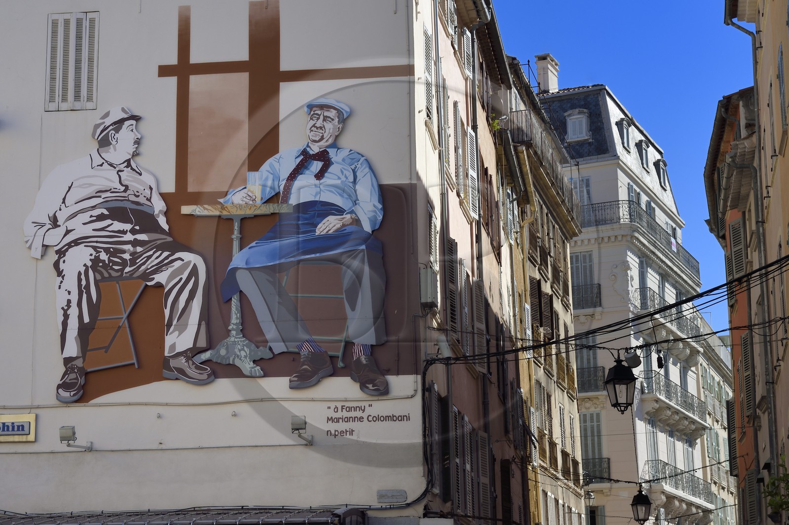 France, Var (83), Toulon, place Victor Hugo, peinture murale de la Partie de cartes de Marcel Pagnol