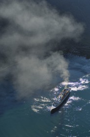 Norway, More Og Romsdal, cruise ship in the Geirangerfjord (aerial view)