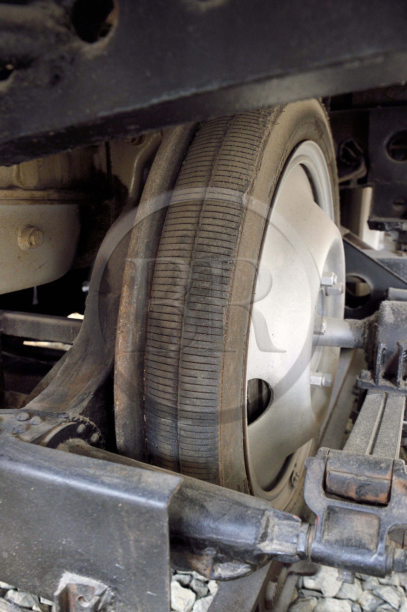 France, Puy de Dome, Clermont Ferrand, L'Aventure Michelin, museum retracing all the activities of the Michelin group, tire of the railway wheel of a Micheline
