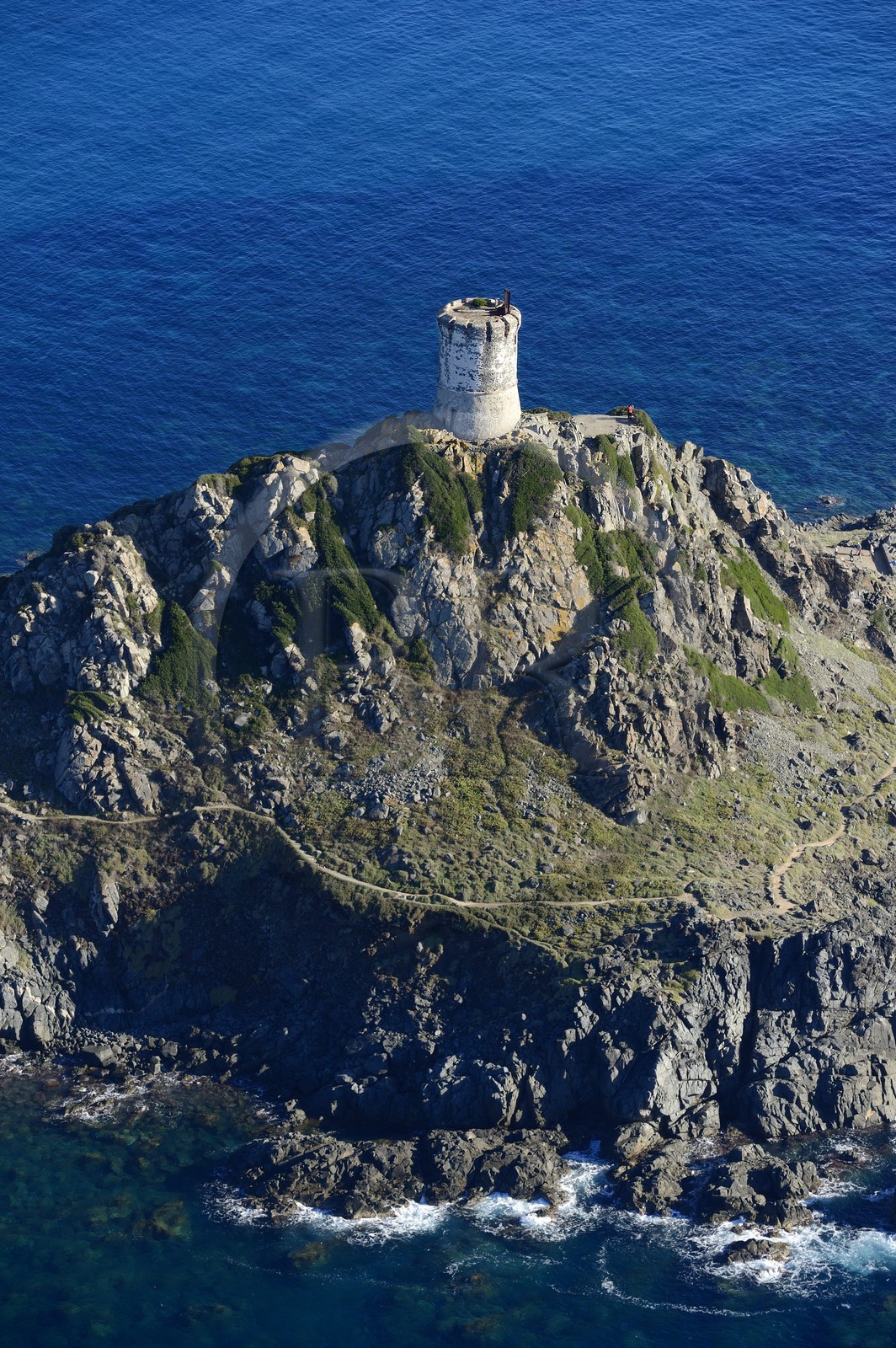 France, Corse du Sud, Golfe d'Ajaccio, Pointe de la Parata and Tour de la Parata facing the Sanguinaires islands (aerial view)