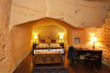 Turkey, Central Anatolia, Nevsehir Province, Cappadocia listed as World Heritage by UNESCO, Urgup, Yunak Evleri luxury hotel in old troglodytic houses