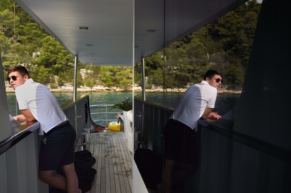 Croatie, Dalmatie, cote dalmate, Ile de Mljet, Parc national de Mljet, le bateau de croisière Ave Maria et son capitaine Rade Naranca