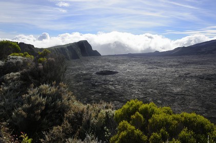 France, Reunion island (French overseas department), Piton de la Fournaise volcano, listed as World Heritage by UNESCO, Formica Leo crater in the foreground and Dolomieu crater inside the Enclos
