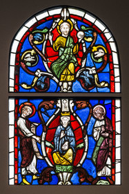 France, Paris, Musée de Cluny - Musée national du Moyen-Age (Middle Ages Museum in the former Hotel de Cluny), stained glass representing the Tree of Jesse, around 1230, from the church of Varenne-Jarcy, Essonne (detail)