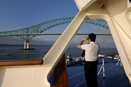 Canada, Quebec Province, bridge over Saint Lawrence River at Trois-Rivieres seen from cruise ship Princess Danae