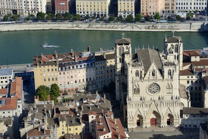 France, Rhone, Lyon, historical site listed as World Heritage by UNESCO, Vieux Lyon (Old Town), Saint Jean Cathedral (Saint John's Cathedral) along the Saone river