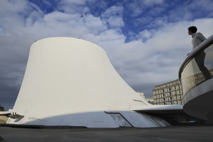 France, Seine Maritime, Le Havre, Downtown rebuilt by Auguste Perret listed as World Heritage by UNESCO, the cultural center called Volcano created by Oscar Niemeyer