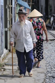 Vietnam, Hanoï, portrait d'un vieil homme avec une barbe semblable à celle d'Ho Chi Minh