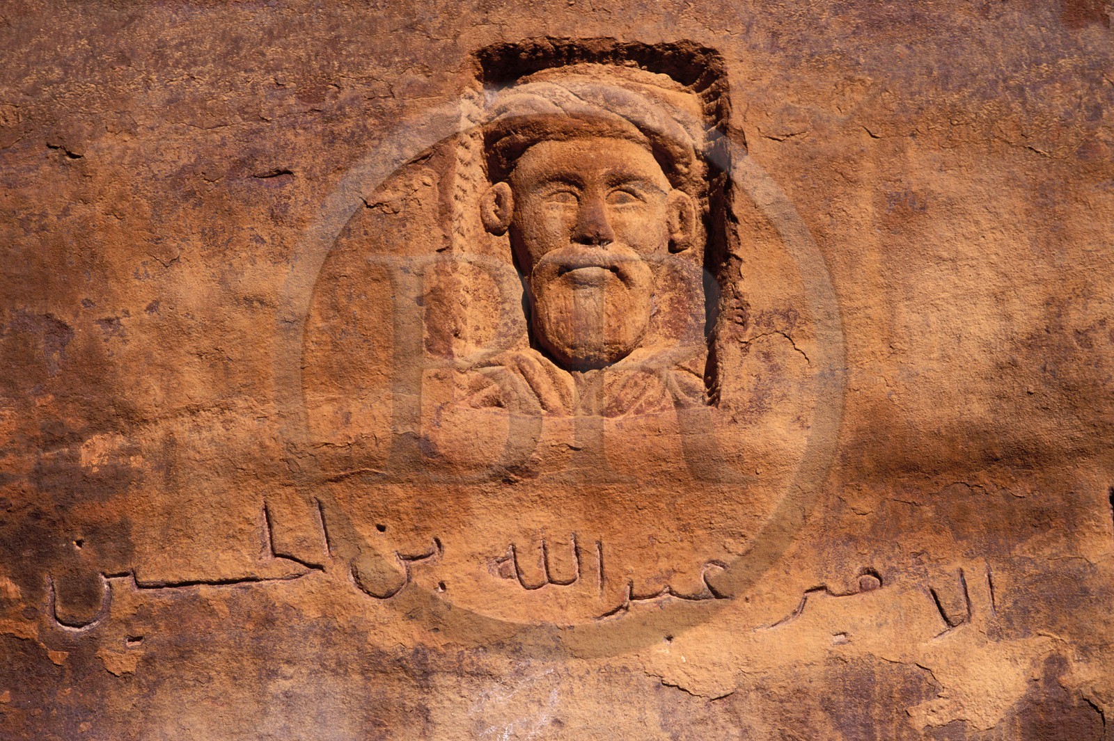 Jordanie, Wadi Rum, le portrait gravé dans la roche de Laurence d'Arabie