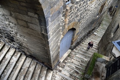 France, Haute-Loire (43), Le Puy-en-Velay, étape classée Patrimoine Mondial de l'UNESCO dans le cadre des chemins de Compostelle, ruelle en escalier, la montée du cloitre anciennement connue sous le nom d'escalier Boiteux
