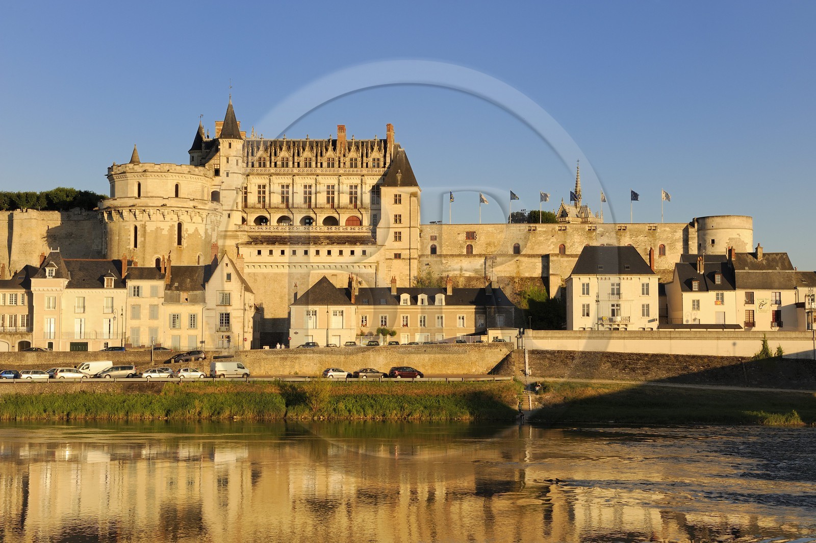 France, Indre et Loire, Amboise, Loire Valley listed as World Heritage by UNESCO, Chateau d'Amboise overhanging the Loire river