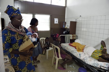 Gabon, Moyen-Ogooue Province, Lambaréné, Albert Schweitzer Hospital, the Maternity Hospital, Ruth less than two hours baby in the arms of her grandmother
