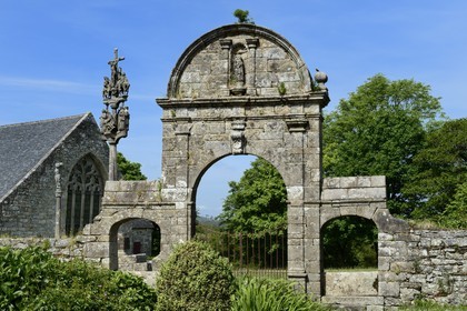 France, Finistere, Plomodiern, Chapel Sainte Marie du Menez Hom, the triumphal arch at the entrance to the parish enclosure