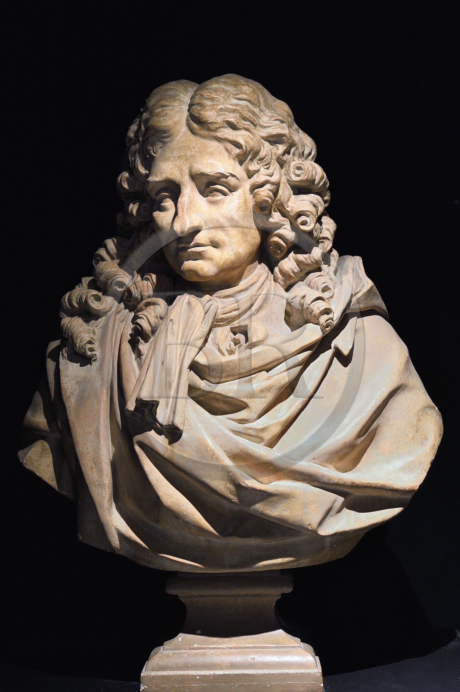 France, Aisne, Château-Thierry, Jean de La Fontaine Museum - city of Chateau-Thierry, Bust (patinated plaster) of Jean de La Fontaine by sculptor Louis Pierre Deseine