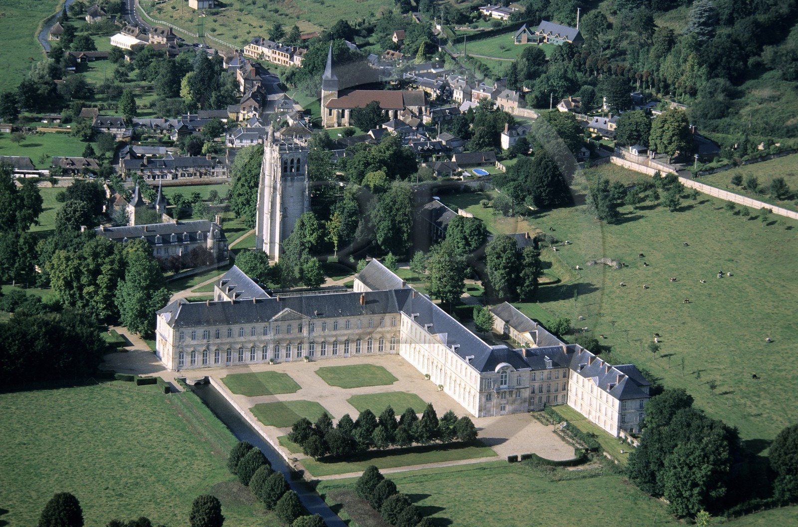 France, Eure, Notre Dame du Bec Helloin abbey (aerial view)