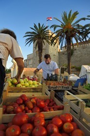 Croatia, Dalmatia, Korcula Island, Korcula Town, vegetable market at the foot of the southern gate