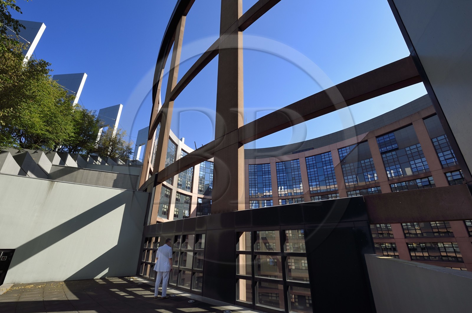 France, Bas-Rhin (67), Strasbourg, quartier européen, le Parlement européen, batiment Louise-Weiss, sommet de la tour