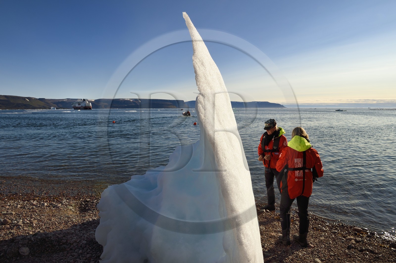 Greenland, North West coast, Smith sound north of Baffin Bay, Inglefield Land, site of Etah in Foulke fjord, today abandoned Inuit camp that served as a base for several polar expeditions, little icebeg on the beach